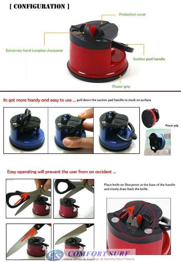 Knife Sharpener with Suction Pad base with Tungsten Steel Grinders
