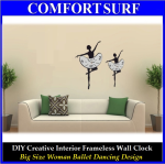 Large Size Creative Interior Decoration Frameless DIY Wall Acrylic Clock - Woman Ballet Dance Design