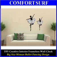 Large Size Creative Interior Decoration Frameless DIY Wall Acrylic Clock - Woman Ballet Dance Design
