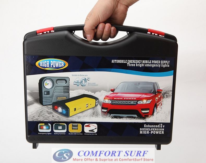 Latest Air Compressor Version, Original Multifunction Car Jumper Starter Power Bank 50800 with 5V 9V 12V 16V 19V Output for Gasoline car, mobile phone & Laptop Charger + 2X USB