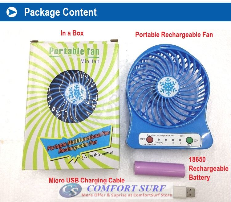 High Power Portable Multifunctional Rechargeable Fan With FREE 18650 Rechargeable Battery