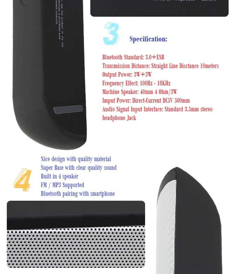 NEW BE-13 Bluetooth Hand-Free Speaker for Mobile Phone Calling & Receive Phone + MP3 Player + FM Radio + Build in with 4 x Speaker