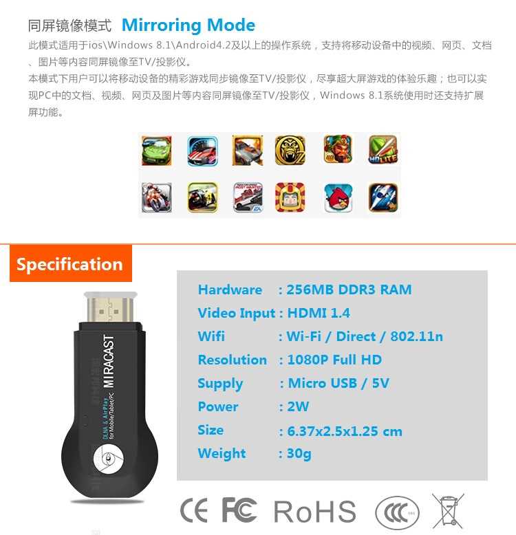 Original Miracast Airplay DLNAWifi Display Mediashare Ezcast Dongle for Android / Apple IOS System