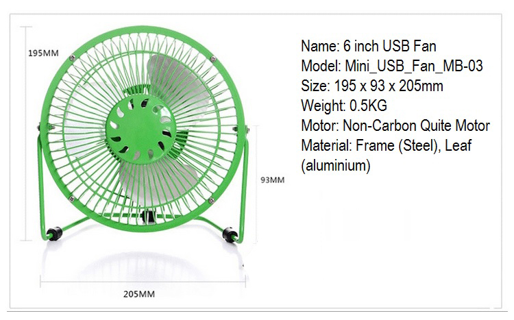 6"Portable Lightweight Super Mute Mini USB Rotatable Fan