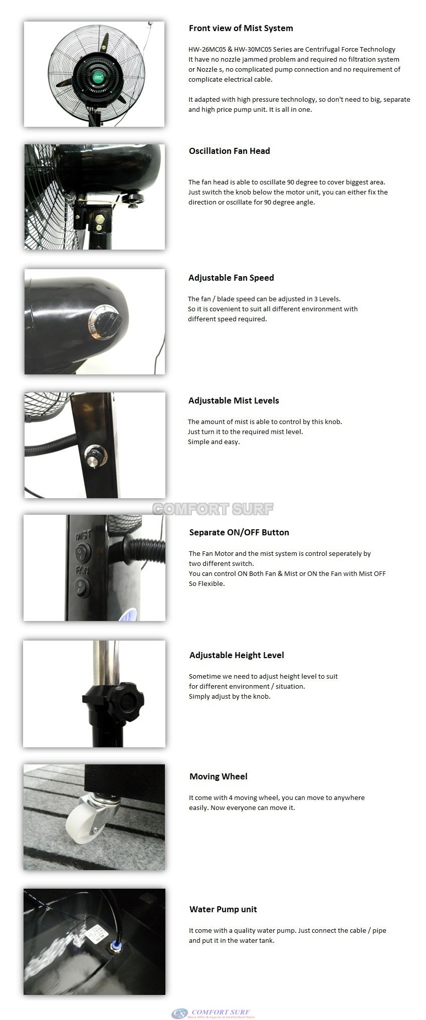 Water Mist Fan 26 / 30 inches Atomizer Fan Water Cooling fan water air-conditioning humidifier