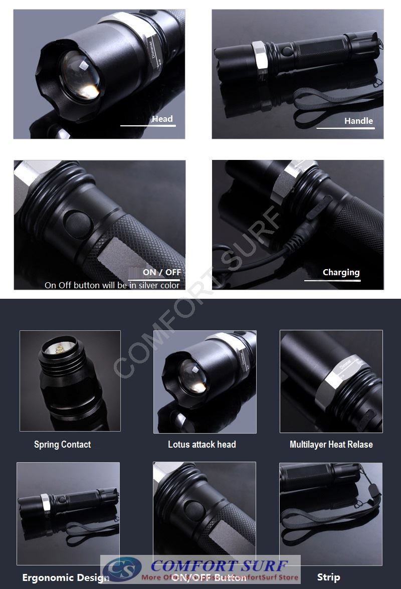 Ultrafire Strong CREE Q5 LED Zoomable Torchlight Flashligh with 5 Adjustable Mode, Direct Charging (FREE Car Charger)