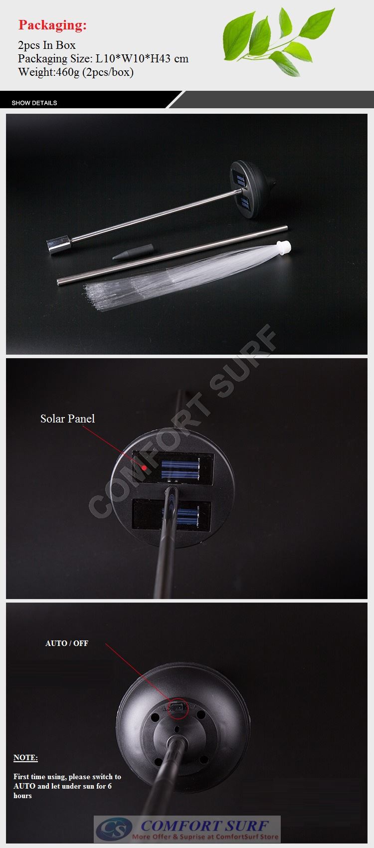 2 Pcs Solar Powered LED Lamp 7 Colors Changing Fiber Optic Garden Landscape Decoration Light Bulb