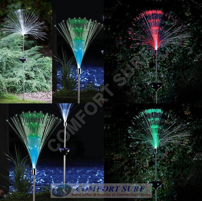 2 Pcs Solar Powered LED Lamp 7 Colors Changing Fiber Optic Garden Landscape Decoration Light Bulb