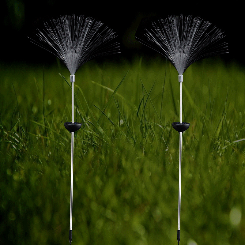 2 Pcs Solar Powered LED Lamp 7 Colors Changing Fiber Optic Garden Landscape Decoration Light Bulb
