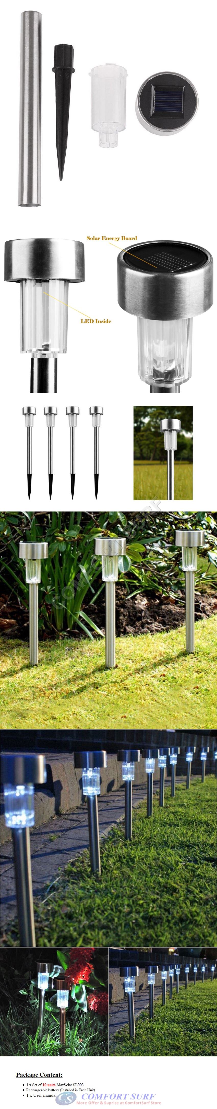 10 Units Outdoor Stainless Steel Solar Powered LED Light Lawn Garden Landscape Path