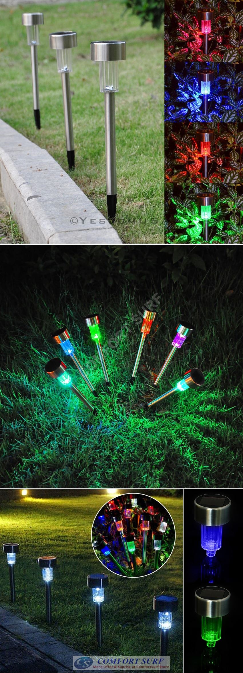 10 Units Outdoor Stainless Steel Solar Powered LED Light Lawn Garden Landscape Path