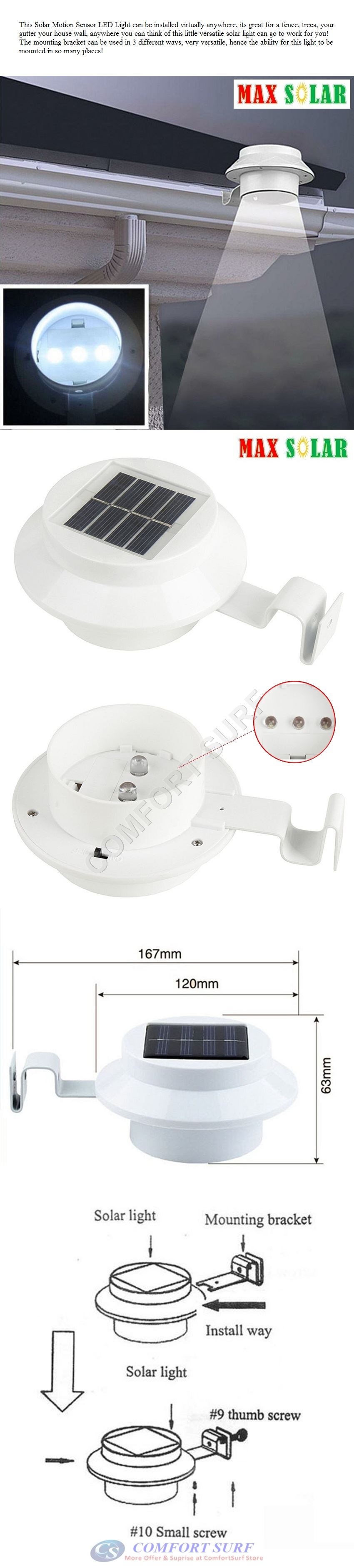 Outdoor Solar Powered 3 LED Wall Path Landscape Mount Garden Fence Light Lamp