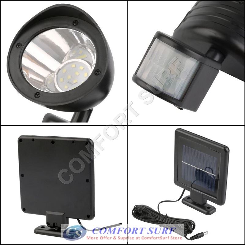 MAX Solar Power Super Bright 60 LEDs Security Motion Sensor Light 3 Modes Adjustable (SENS/TIME/LUX)