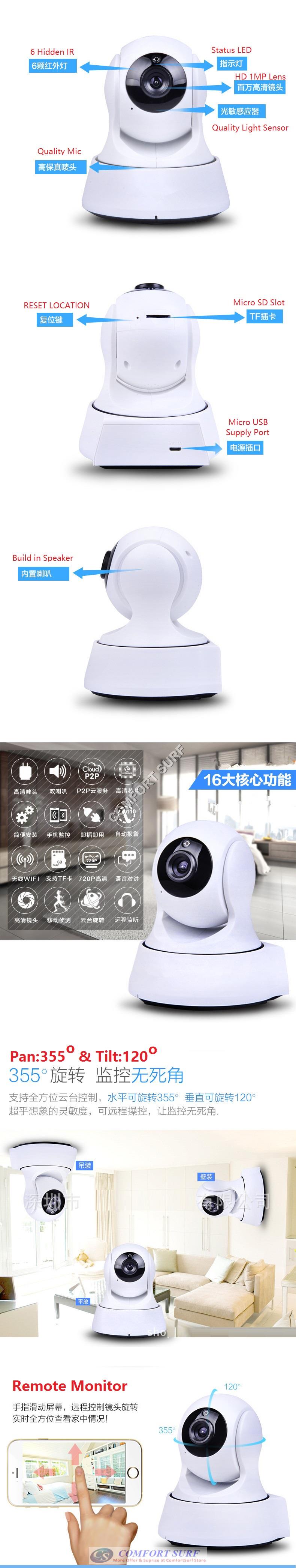 SecurEyes 1280*720P HD P2P Wireless IP Camera With Motion Sensor + IR Night Vision/MicroSD via Smartphone - Alarm Phone Calling + Support Motion Alarm Message