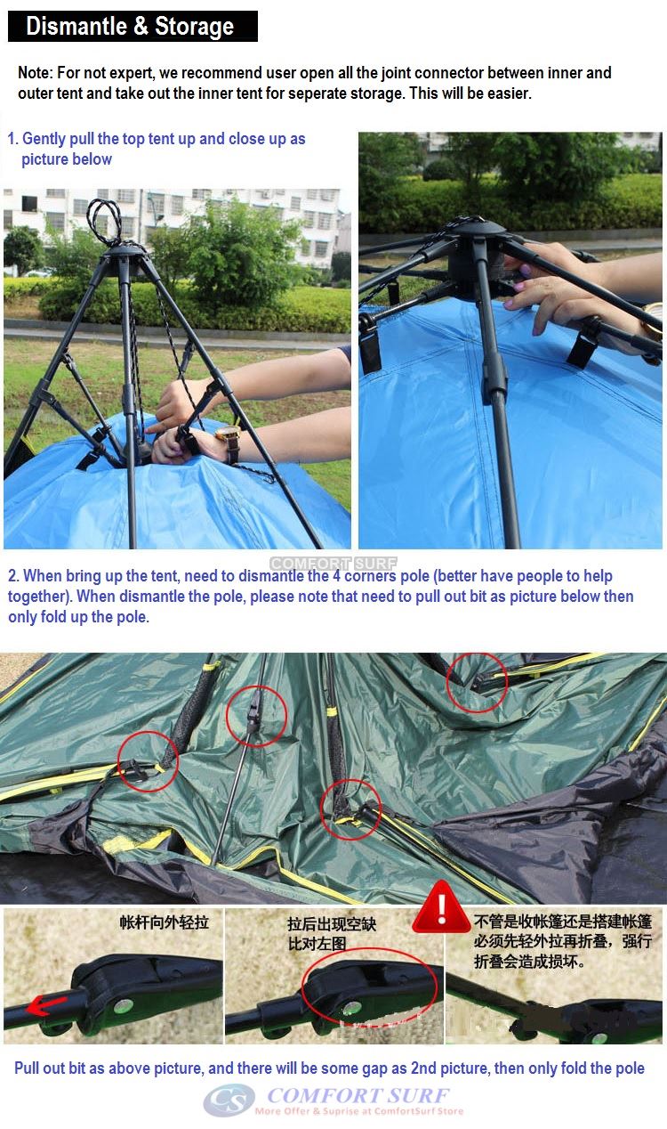 New Outdoor Double Layer Double Door + Dual Use Waterproof Automatic Camping Tent 3/4 Persons + Free Carry Bag