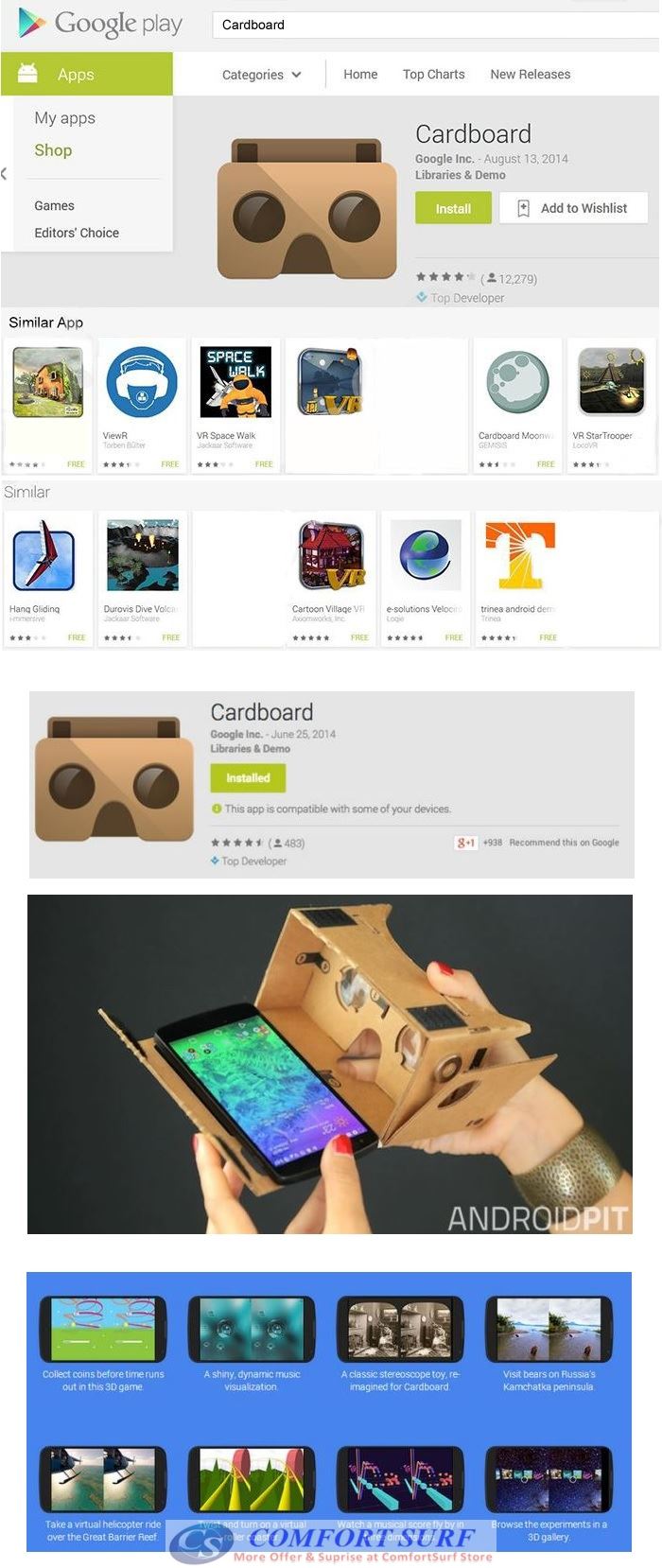 High Quality Google Cardboard Virtual Reality VR DIY 3D Glasses Smart Phone 3D Cinema (Support NFC)