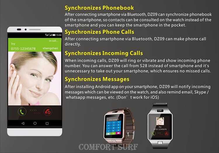 DZ09 Real TouchScreen Smart Watch Mobile Phone (Support Sim Card + Expandable Memory + 2M Camera + Bluetooth) 1.56 inch Smart watch For ANDROID iPhone