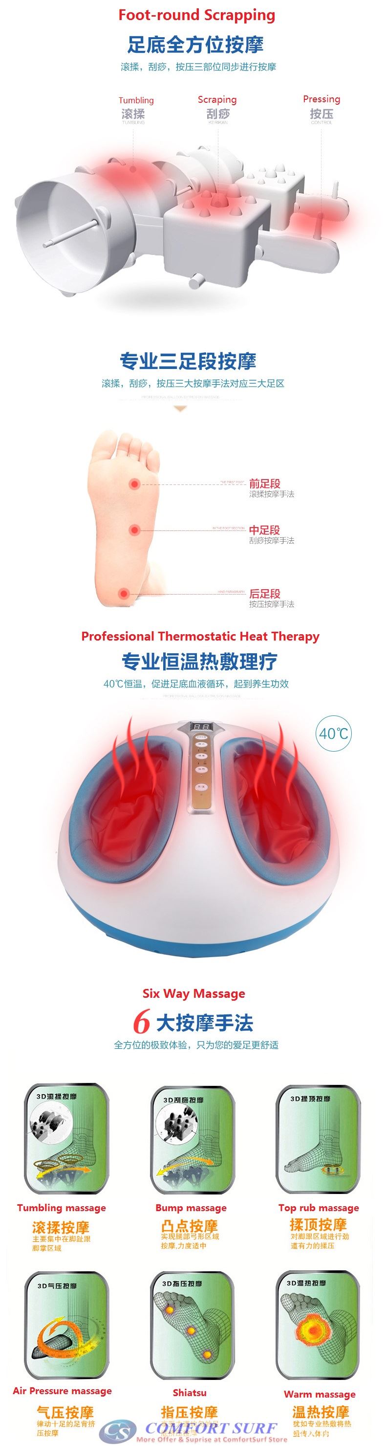 2016 Multifunctional Foot Massager Rolling Kneading Air Pressure Shiatsu Heating Heat Therapy