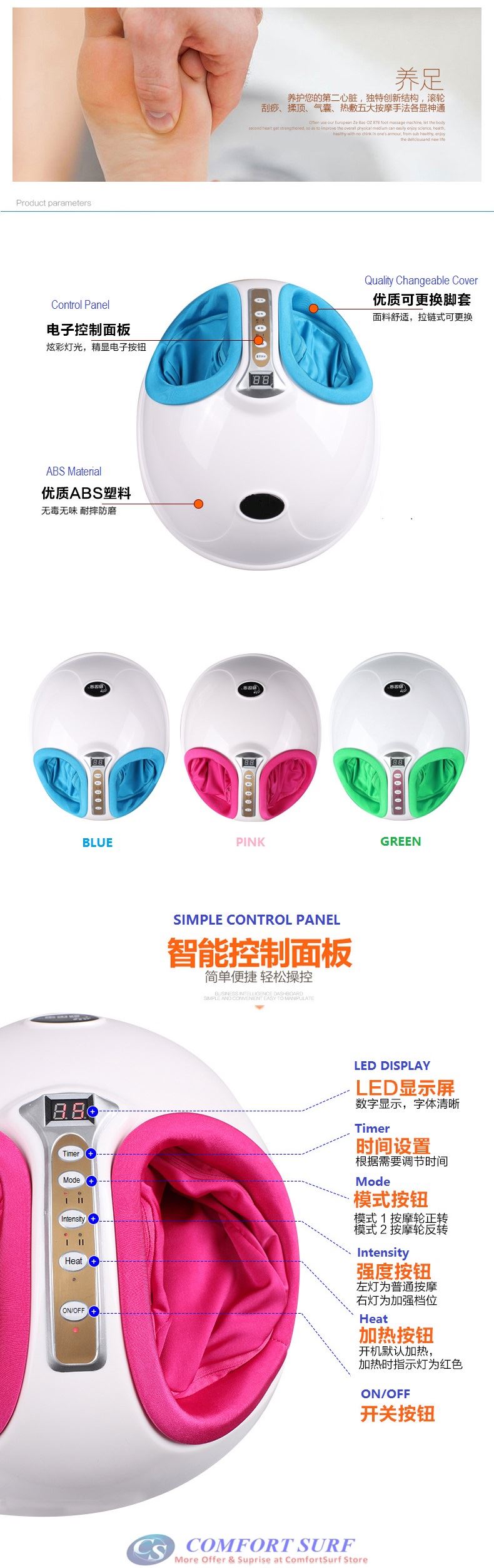 2016 Multifunctional Foot Massager Rolling Kneading Air Pressure Shiatsu Heating Heat Therapy