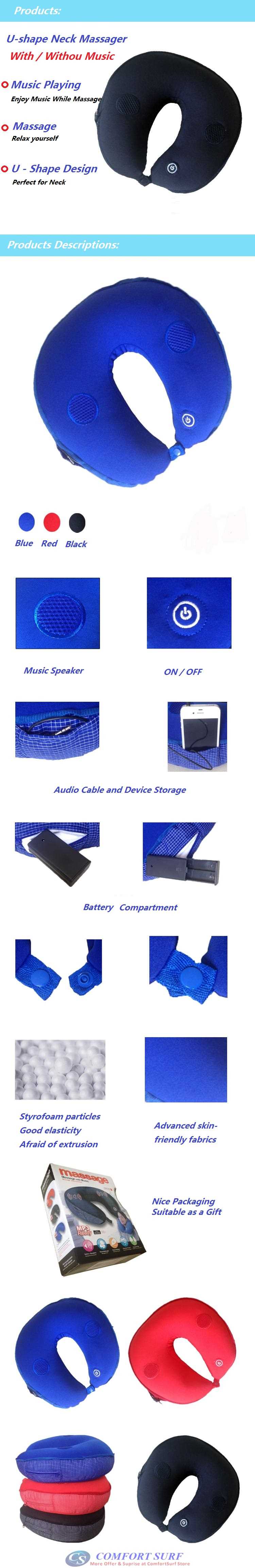 Total Pillow Massage with / without Music MP3 Speaker U Neck Rest Travel