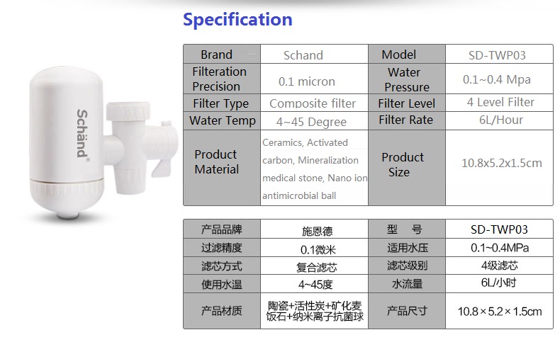 New !! Schand Faucet Water Purifier 4 Level Water Filter Kitchen Home Office