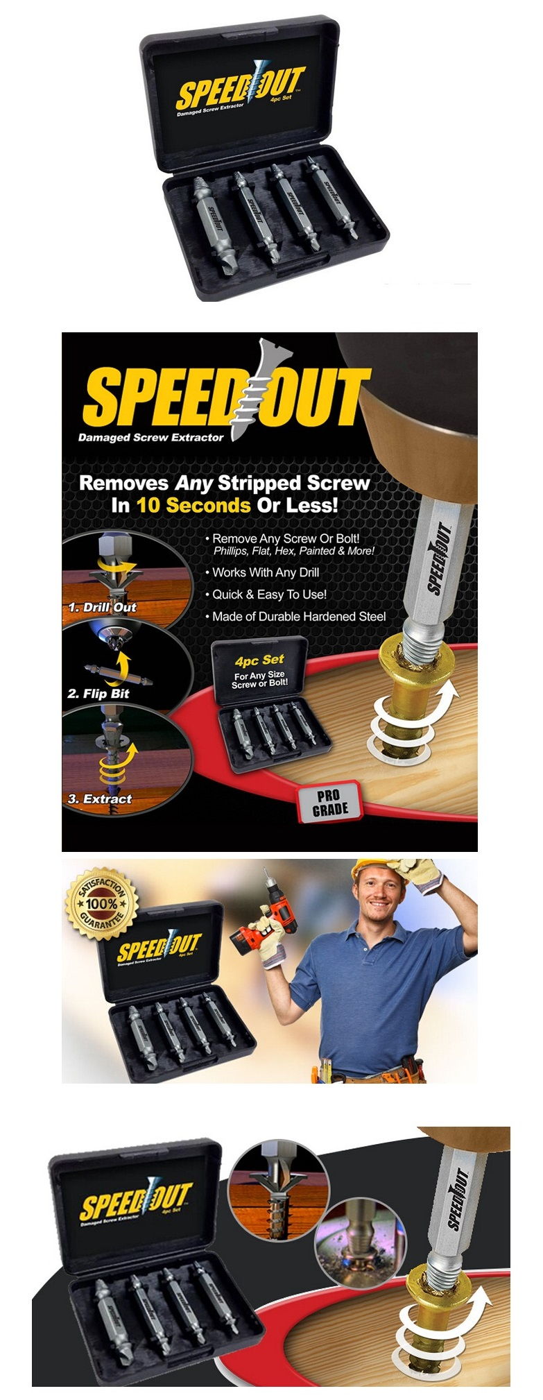 NEW HOT ASoTV Speed Out Damaged Screw Remover Extractor Tool 4 Pc SpeedOut