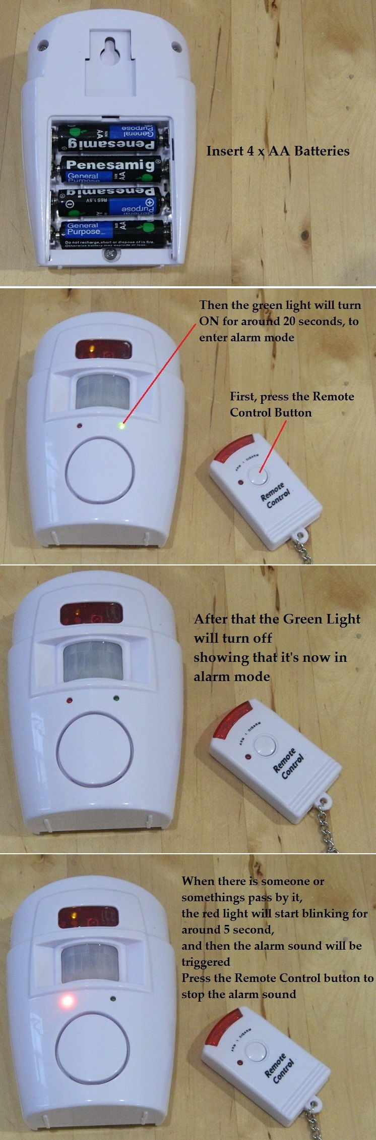 105dB Infrared PIR Motion Alarm Sensor with Two Remote Controller