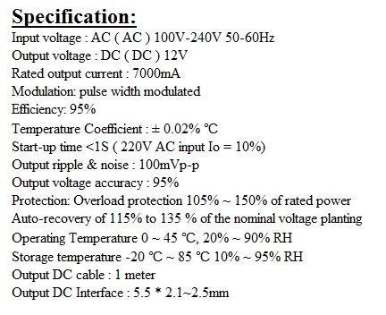 SecurEyes CCTV 12V DC Switch Power Supply With Cable