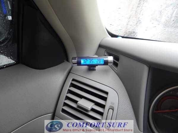 Car LCD Digital Back Light Automotive Clock with Thermometer