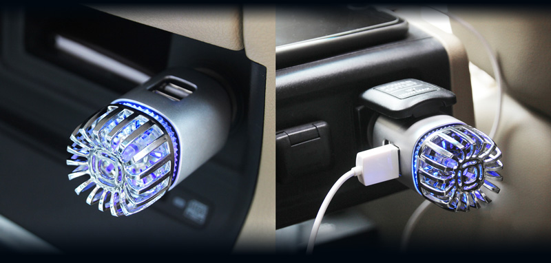 9th Generation Car Air Purifier Ionizer With Dual USB Car Charger Remove Dust Smoke & Bacteria