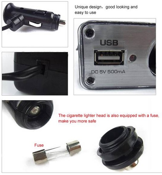 Triple Car Cigarette Lighter Socket with USB Port