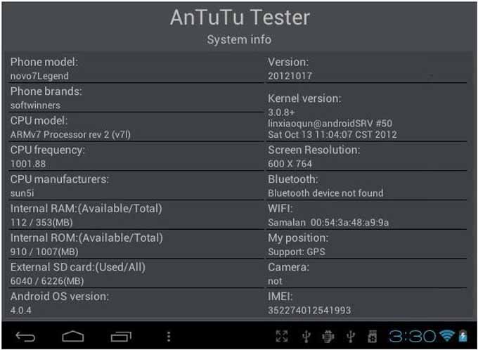 Ainol novo7 Legend Antutu