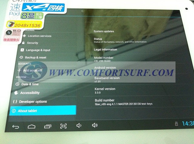 Chuwi V99 QuadCore 9.7 inch Android 4.1.1 1GB RAM + 16GB IPS Capacitive Touch Screen