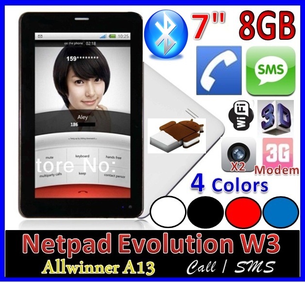 Netpad Evolution W1 Allwinner A13 2G GSM Call SMS Android 4.0.4 Tablet PC
