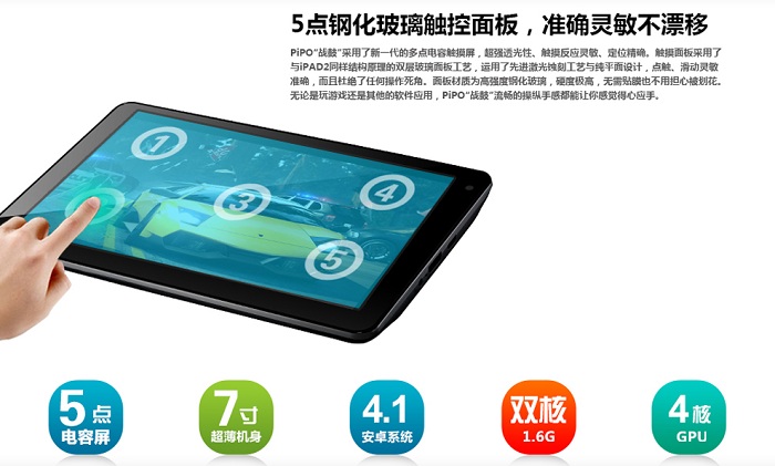 Pipo Smart-S1 7 inch Android 4.1.1 1GB RAM + 8GB IPS Capacitive Touch Screen