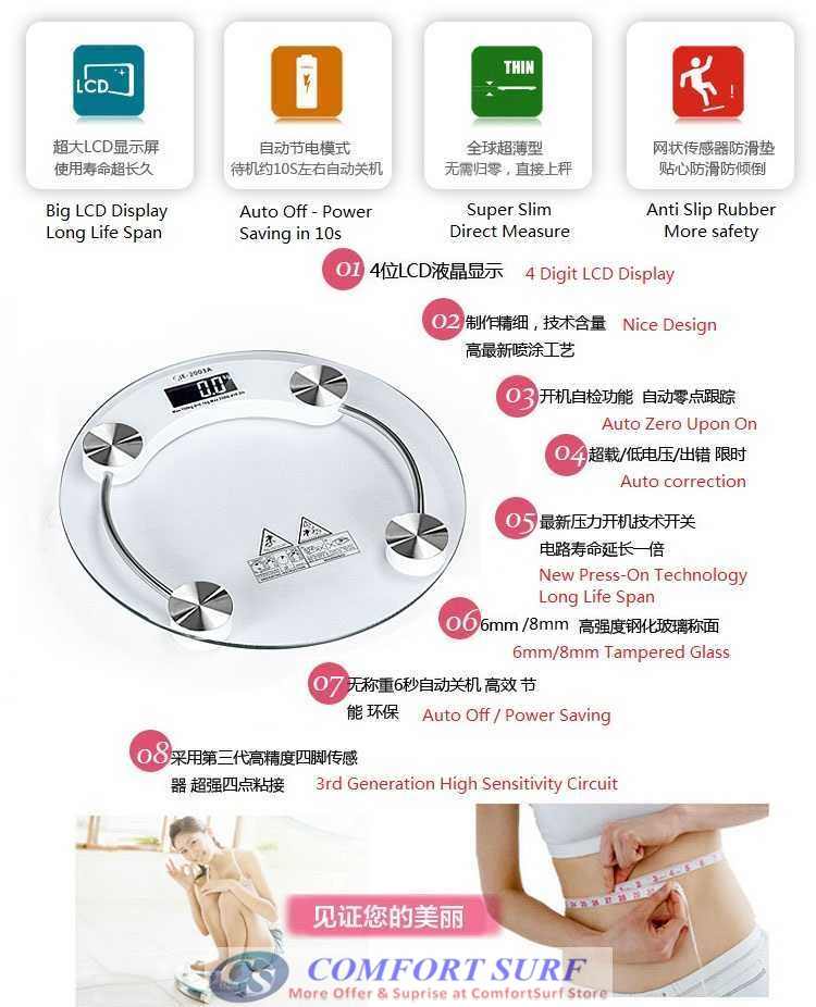 Crystal Clear Slim Tempered Glass LCD Digital Body Weighing Scale 150KG