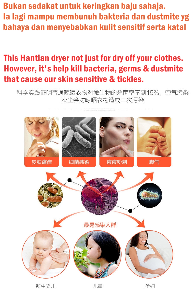 HANTIAN 900W Electric Wardrobe Clothes Dryer 2 Layers Indoors Fast Air Dry Hot Wardrobe Machine drying rack For Home & Dorms To 15KG of Laundry Without Sunlight