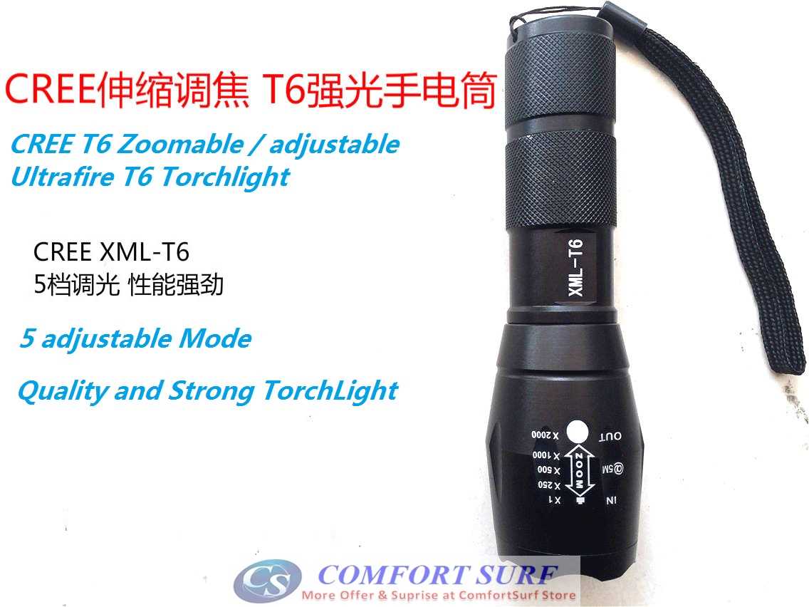 Ultrafire Super CREE XML-T6 T6 LED Zoomable Torchlight Flashligh with 5 Adjustable Mode