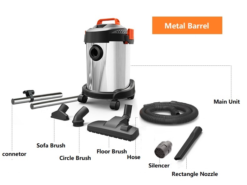 Multifunction Heavy Duty Powerful 100W 3-in-1 Dry / Wet / Blower Vacuum Cleaner 12L Bagless Vacuum Stainless Steel Container