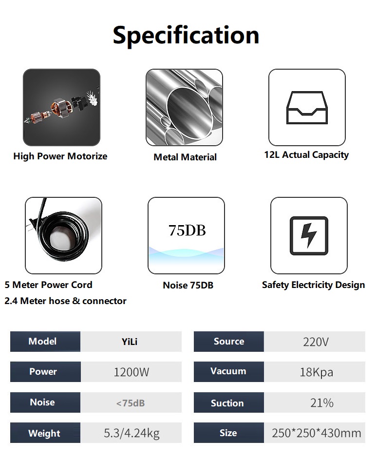 Multifunction Heavy Duty Powerful 100W 3-in-1 Dry / Wet / Blower Vacuum Cleaner 12L Bagless Vacuum Stainless Steel Container