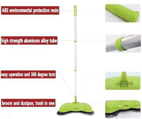 Portable eco Green Sweeper Broom Vacuum Cleaner 360 rotate Without Electricity