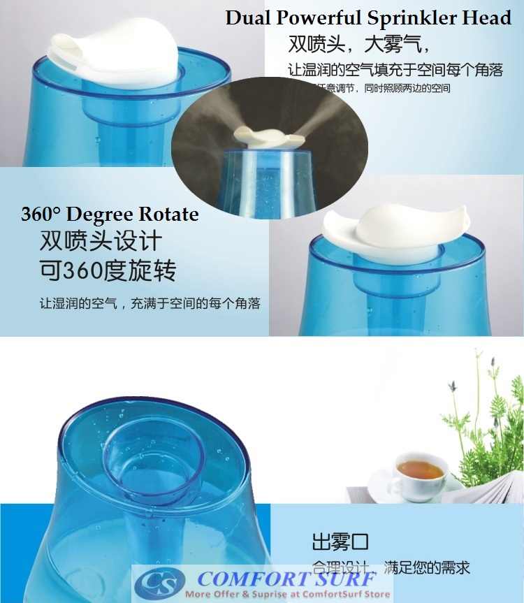 Ultrasonic Air Humidifier Purifier Aromatic Therapy with 3L Tank Capacity