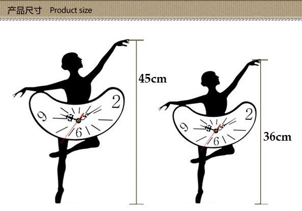 Creative Interior Decoration Frameless DIY Wall Acrylic Clock - Woman Ballet Dance Design