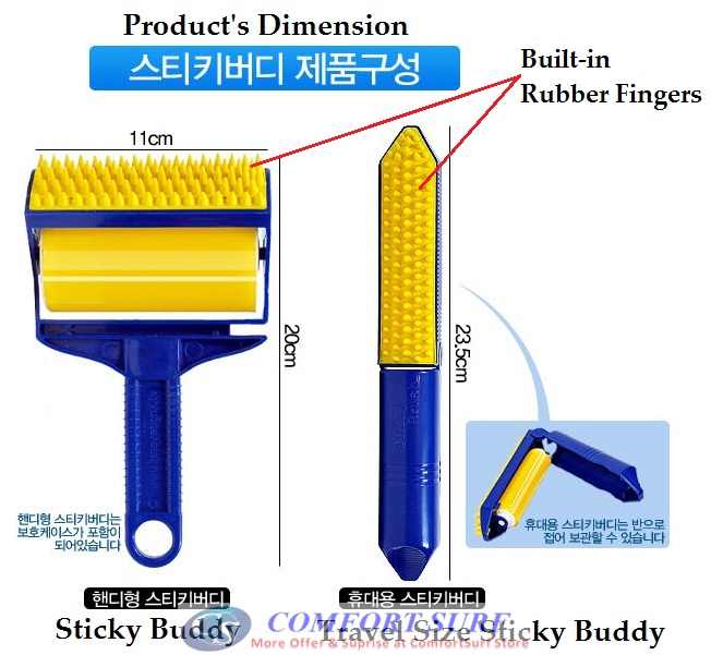 Reusable & Washable Sticky Buddy Roller Cleaner with Built-In Fingers!
