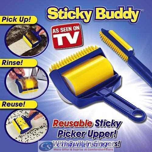 Reusable & Washable Sticky Buddy Roller Cleaner with Built-In Fingers!