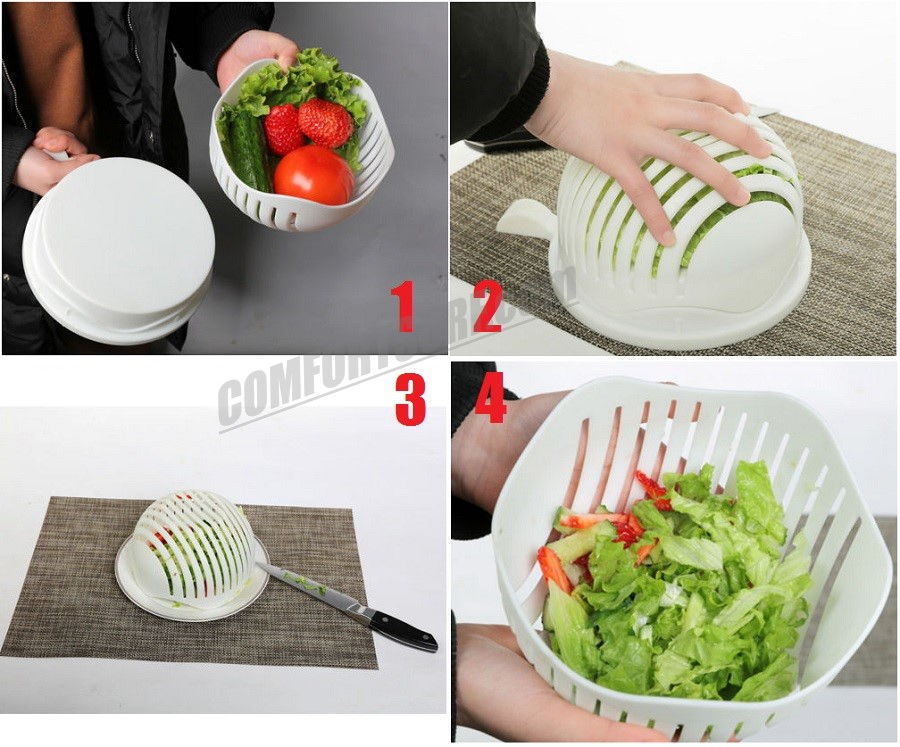60 Second Salad Maker Fruit Slicer Healthy Fresh Vegetable Cutter Bowl Tools Easy Cooking