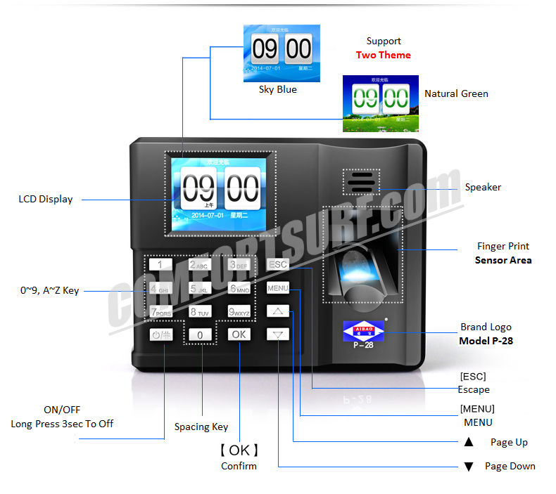 ORIGINAL AIBAO P-28 Quality Biometric Fingerprint Time Attendance System Device