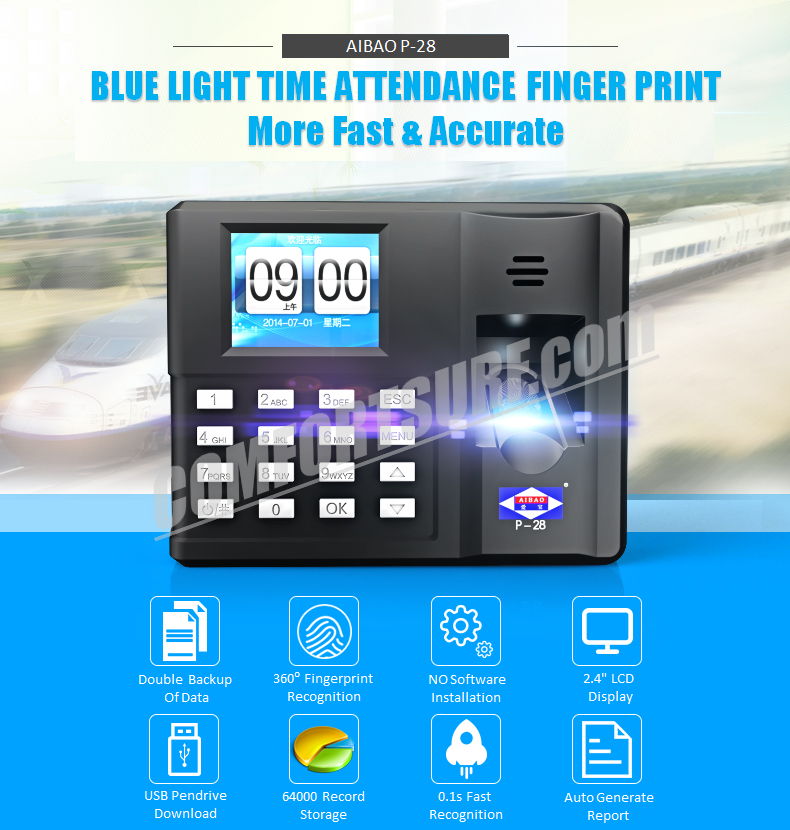 ORIGINAL AIBAO P-28 Quality Biometric Fingerprint Time Attendance System Device