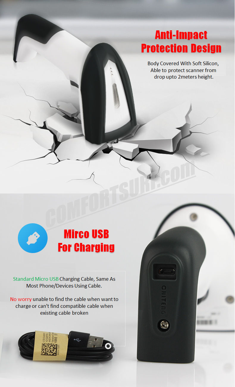 CHITENG Wireless Laser Barcode Scanner High Speed Scan