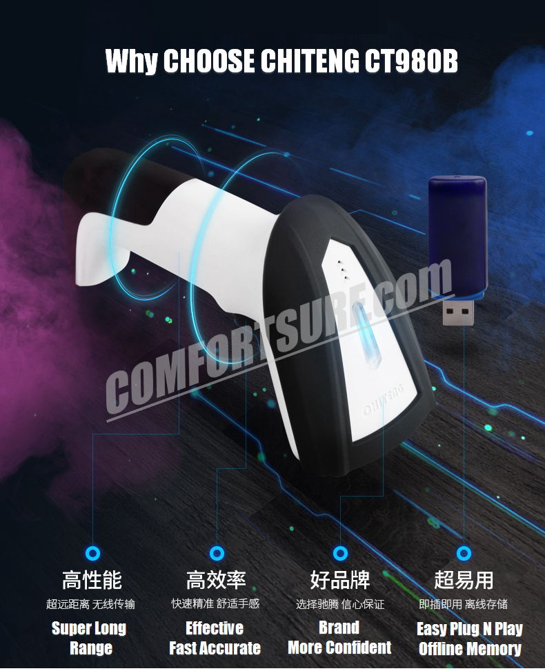 CHITENG Wireless Laser Barcode Scanner High Speed Scan